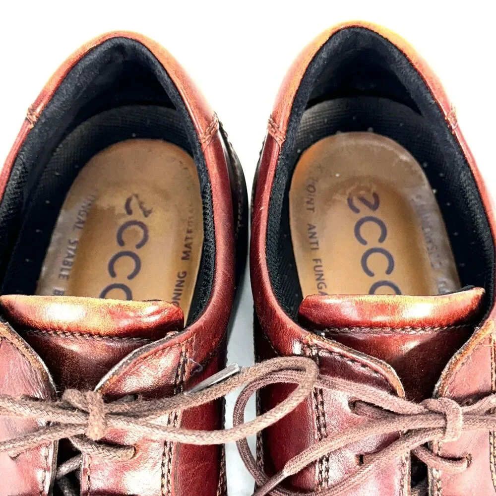 Ecco Mens 8-8.5 42 Dress Shoes Helsinki  Bike Toe Brown Leather Lace Up Casual